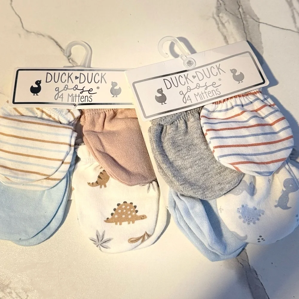 Baby Mittens Set - Blue, Gray, and Tan